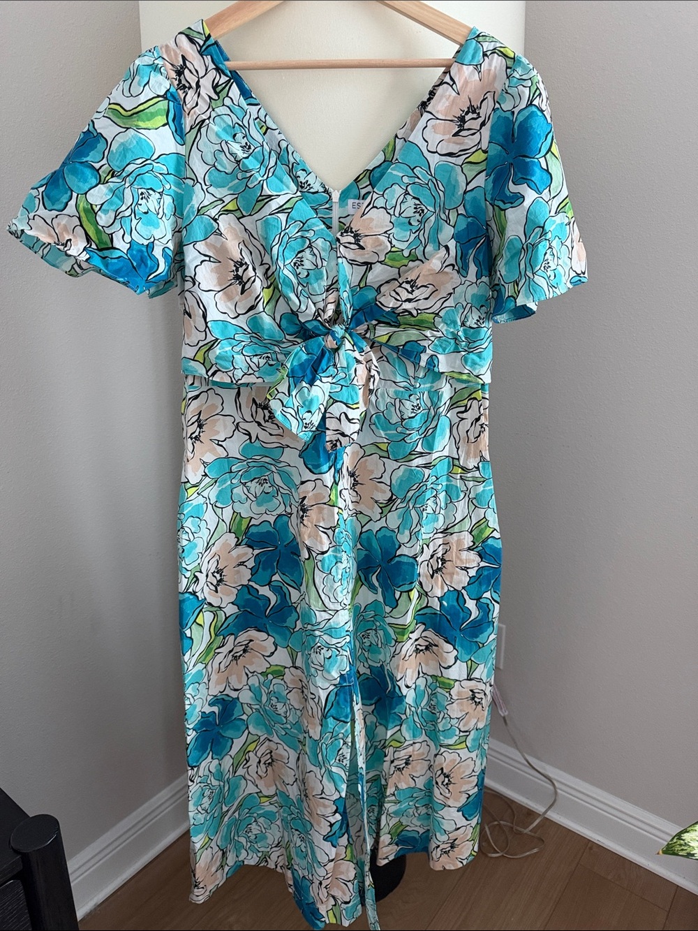 Blue Floral Tie-Front Maxi Dress